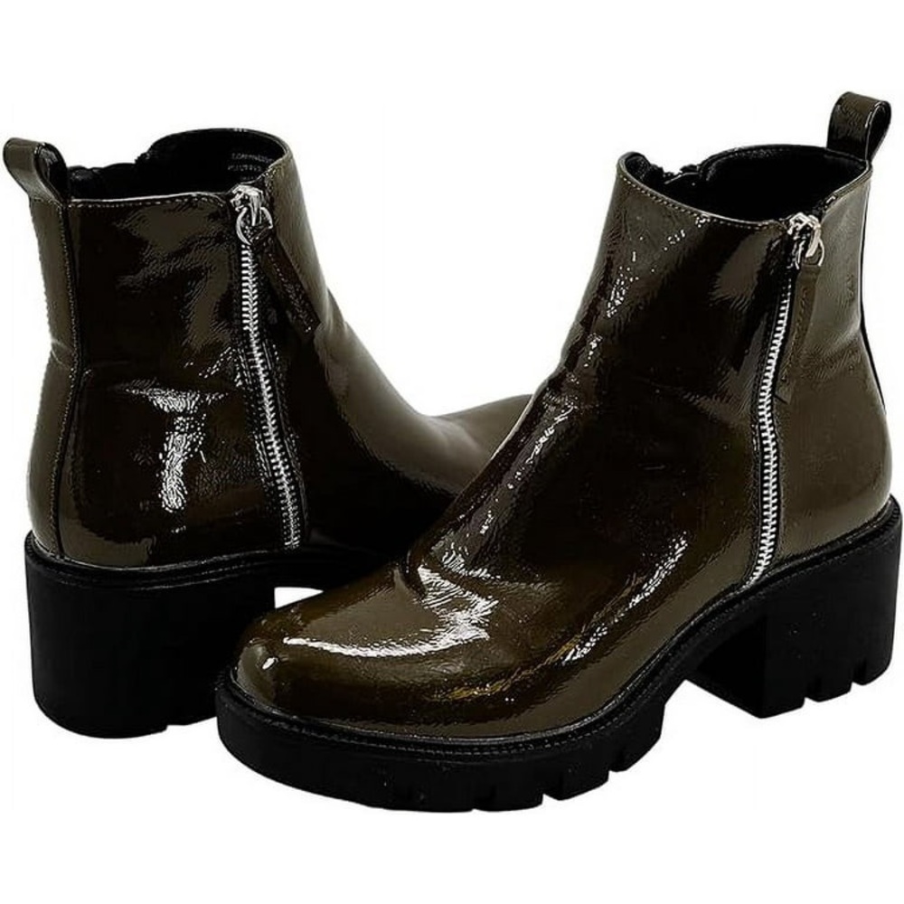 Steve Madden Olive Patent Leather Lug Sole Bootie Size 11